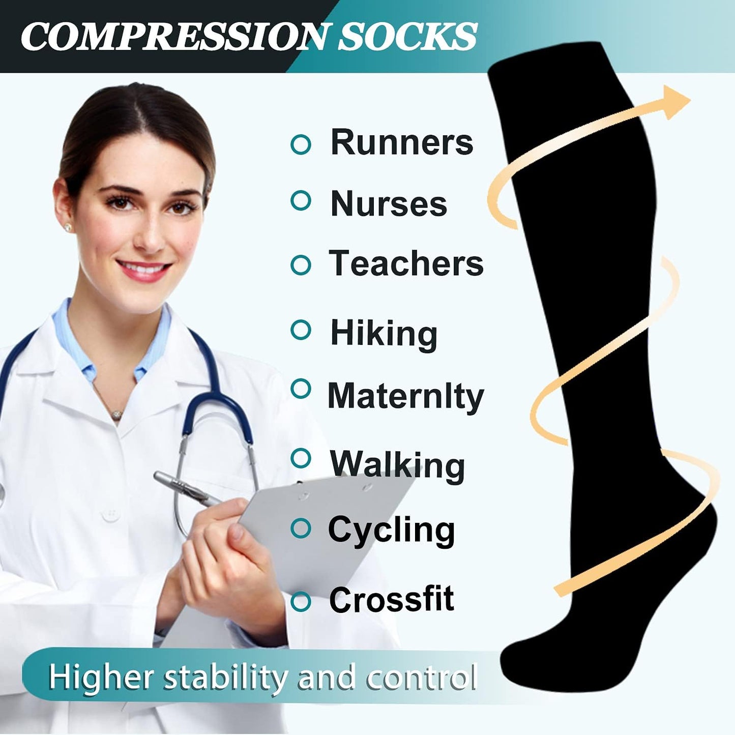 ACTINPUT 8 Pairs Compression Socks for Women & Men,Support Compression Stockings for Medical Running Athletic