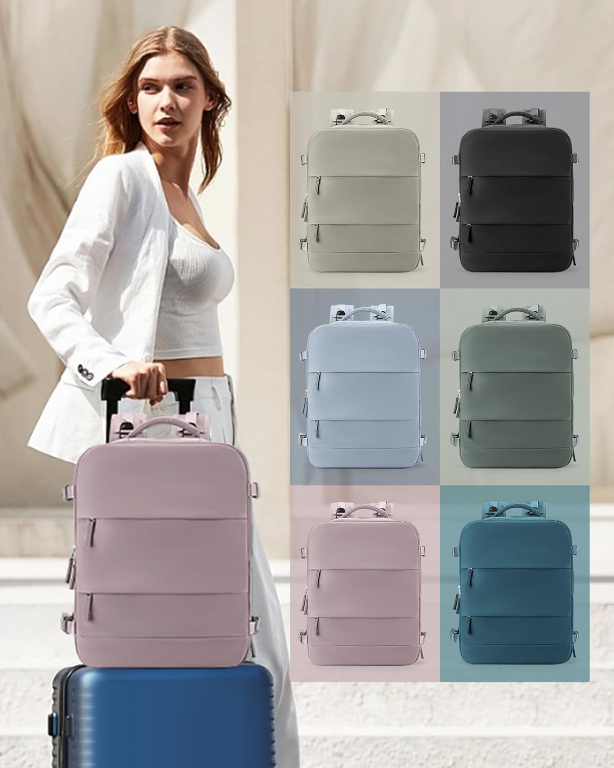 coowoz Large Travel Backpack Carry On for Women Man Waterproof Gym Backpacks with Laptop Compartment Mochila de Viaje Teacher Personal Item Backpack Rucksack Airplane Accessories Must Haves Lotus Pink