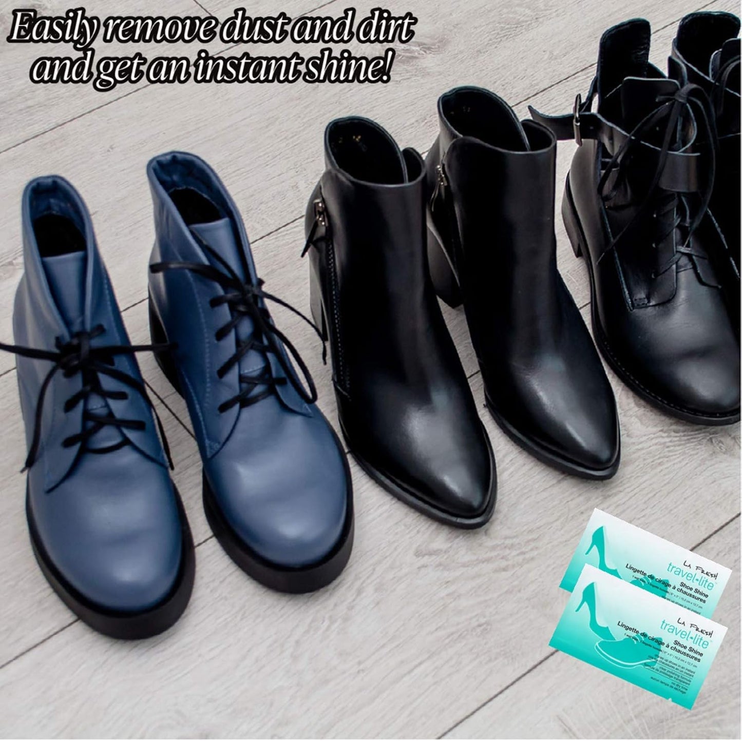 LA Fresh Travel Lite Pre-Moistened Shoe Shine Wipes Pack of 50 Individually Wrapped Streak-Free Cleaning Wipes Perfect For Use On Leather Convenient Size For On The Go