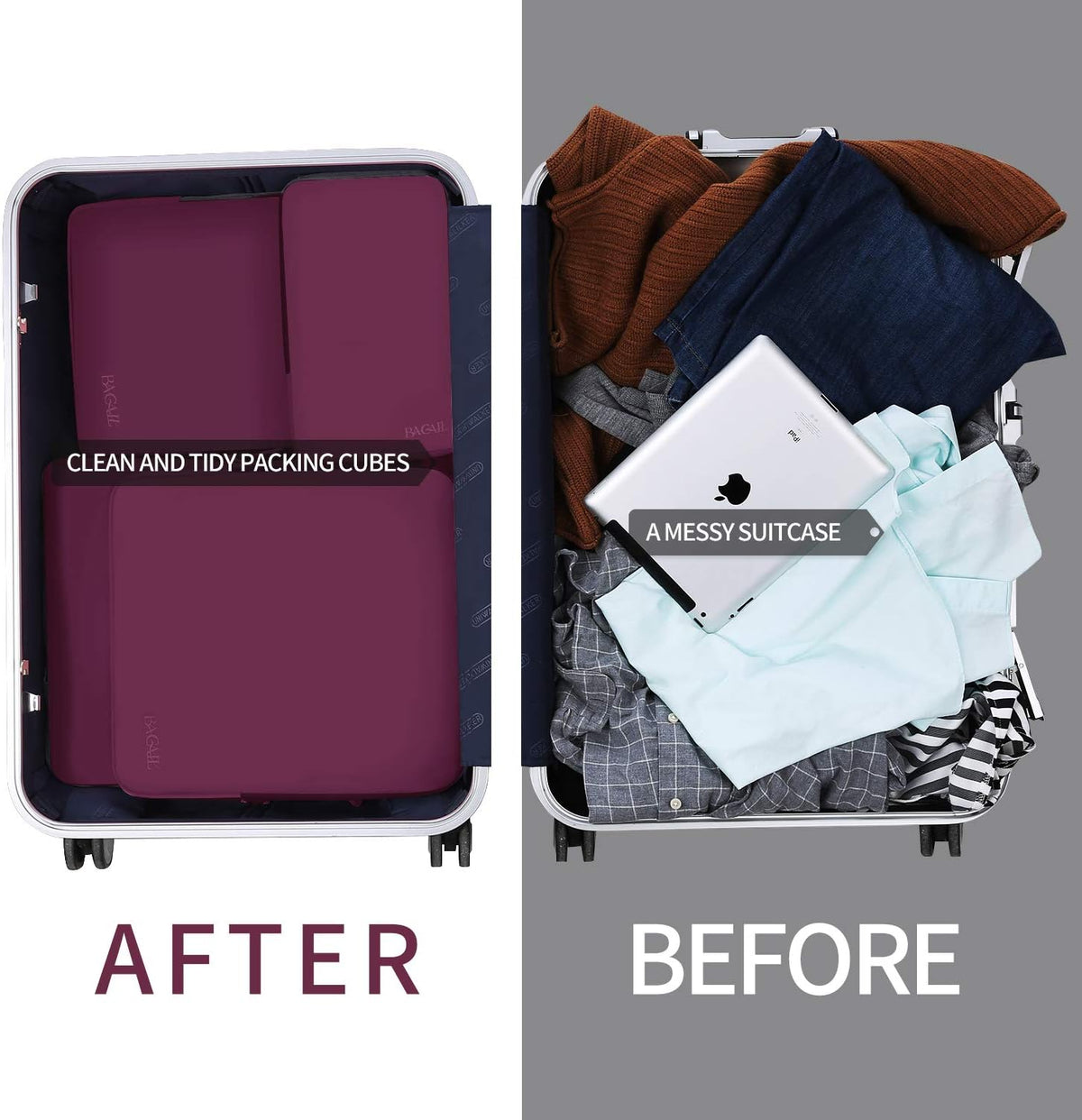 BAGAIL 4 Set/6 Set/8 Set Compression Packing Cubes Travel Accessories Expandable Packing Organizers (Cloth Pattern, 4-Burgundy)