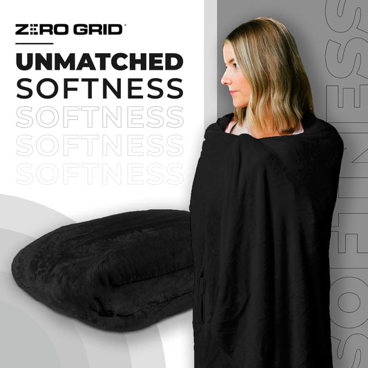 Lightweight Travel Blanket - Premium & Compact Airplane Wearable Blanket with Neck Snaps, Cozy Foot Pockets, Zipper Pouch - Converts into Soft Pillow - Designed for Ultimate Comfort - Midnight