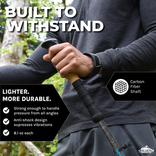 Cascade Mountain Tech Trekking Poles - Carbon Fiber Walking or Hiking Sticks with Quick Adjustable Locks