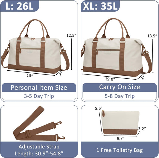 Travel Duffle Bag for Women, Weekender Bags, Hospital Bag for Labor Delivery, Lightweight Tote Duffel Overnight Bag with Luggage Sleeve, Airplane Travel Bags with Toiletry Bag,X-Large,Beige