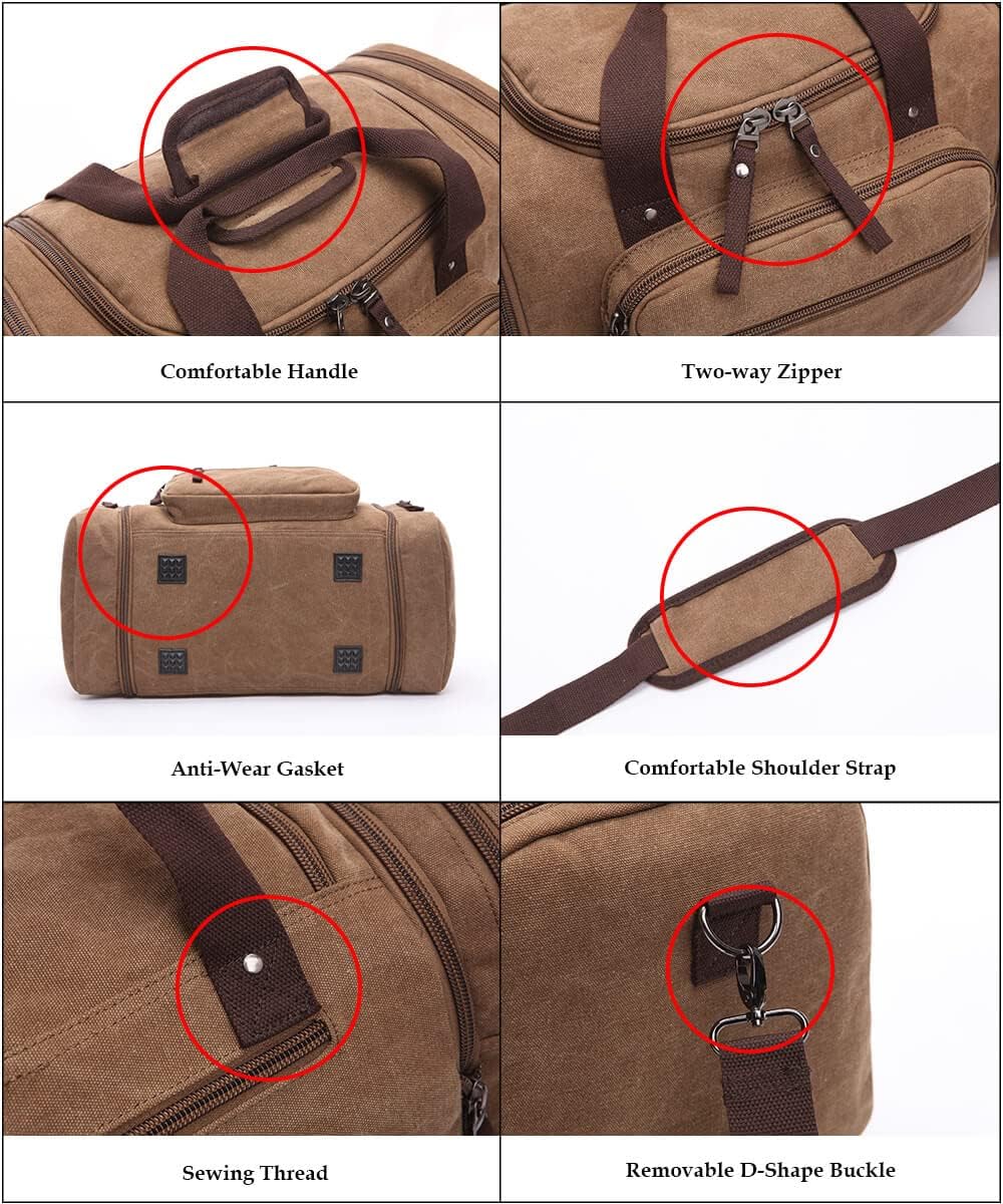 Duffle Bag for Travel, Large Canvas Duffel Bag for Travelling Overnight Weekender Bag Carry On Bag for Men Women Coffee