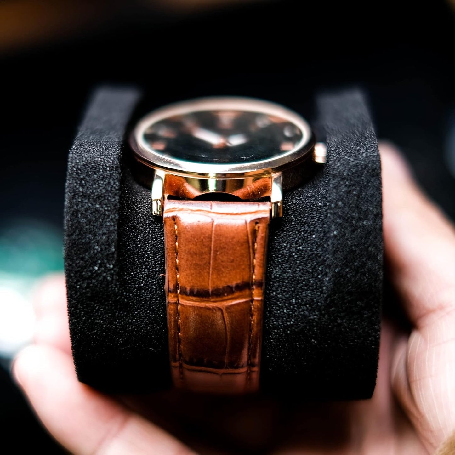 5 slots Hard men's watch travel case, Portable zipper storage organizer box with soft compressible foam pillow to fit large and small watches(Black, 5slot)