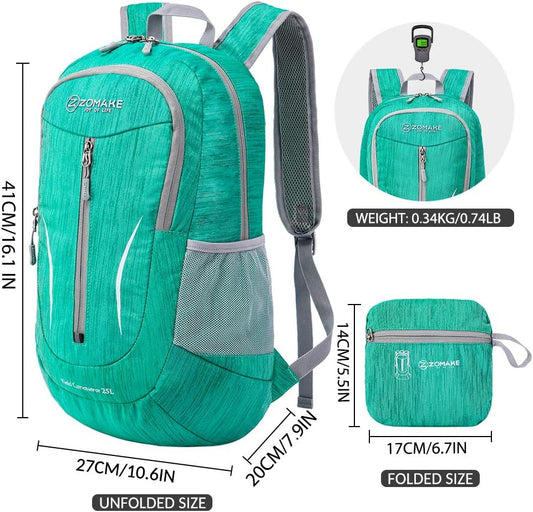ZOMAKE 25L Ultra Lightweight Packable Backpack, Foldable Hiking Backpacks Water Resistant Small Folding Daypack for Travel(Dark Green)