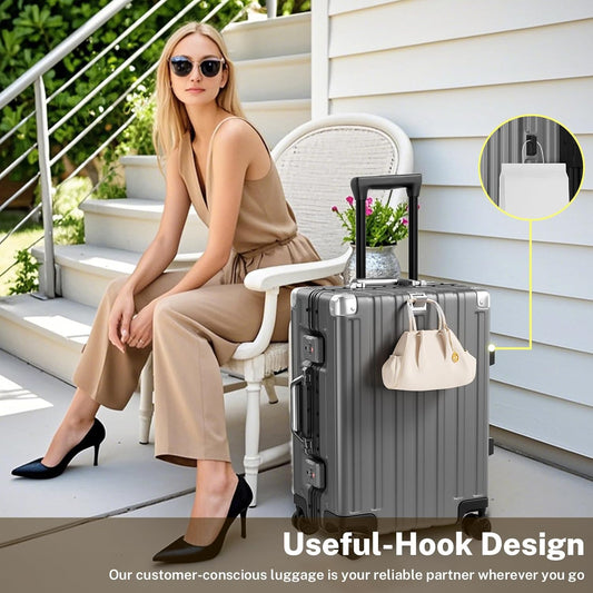 Krute Luggage 24 Inch Aluminum Frame Zipperless Suitcase with Spinner Wheels Checked Luggage PC+ABS Lightweight Hardshell