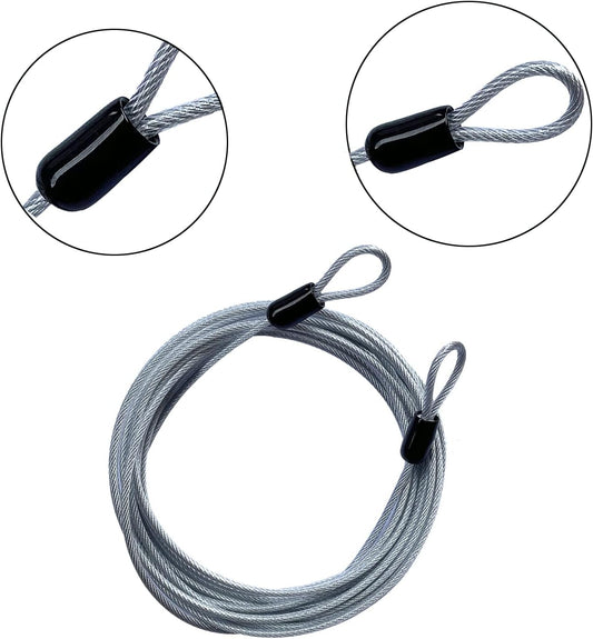 15FT 3mm Outdoor Travel Long Security Cable Lock,Braided Steel Coated Safety Cable Luggage Lock,Safety Cable Wire Rope Double Loop Lightweight (1 Pack)