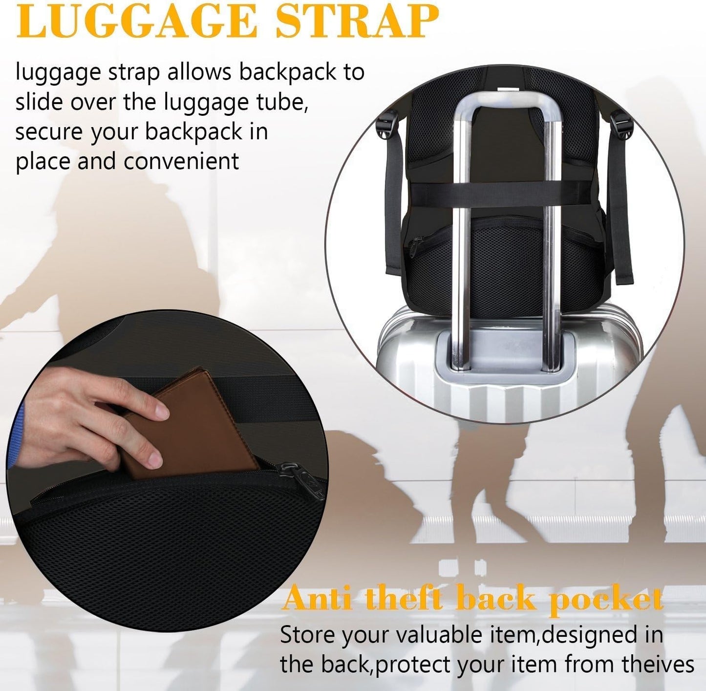 MATEIN Travel Laptop Backpack, Slim Sturdy College Laptops Backpack with USB Charging Port, Business Anti Theft Water Resistant Computer Bag Gift for Men & Women Fits 15.6 Inch Notebook