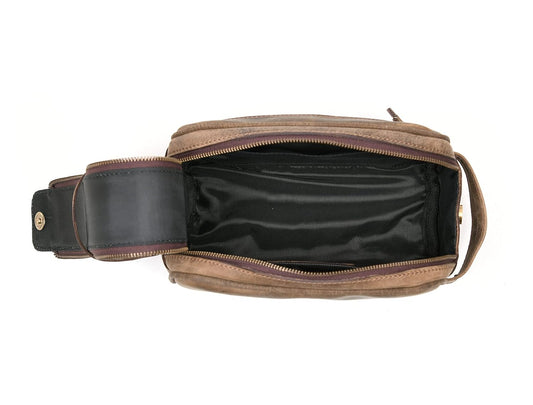 10" Premium Leather Toiletry Travel Pouch With Waterproof Lining | King-Size Handcrafted Vintage Dopp - Kit ~ Gift for Father's Day By Aaron Leather Goods (Brown)