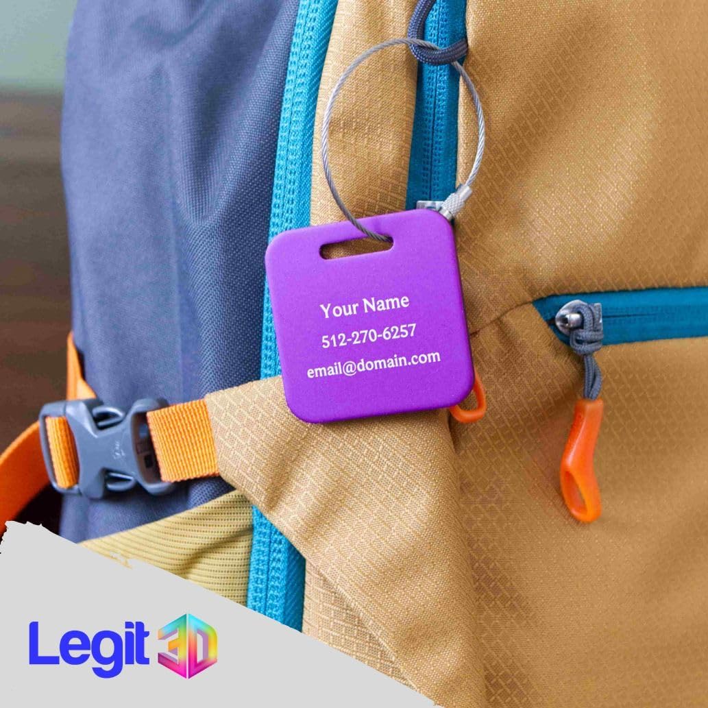 Custom Metal Luggage Tags (3 or 6 Pack) - Personalized Unique Suitcase & Backpack Travel, Durable, Waterproof & Heavy Duty (Purple)