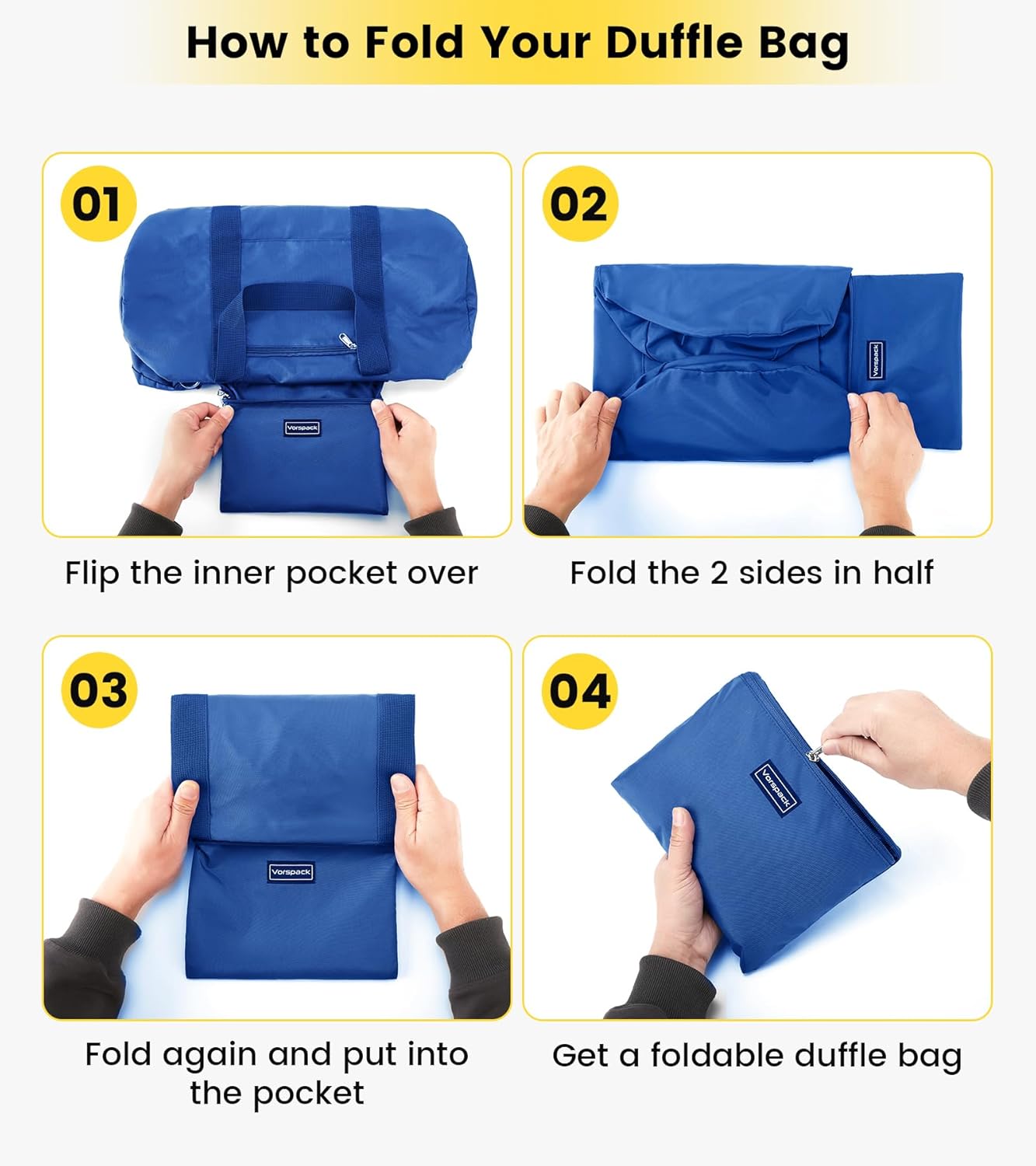 Vorspack Duffel Bag 20-24-28 Inches Foldable Gym Bag for Men Women Duffle Bag Lightweight with Inner Pocket for Travel Sports