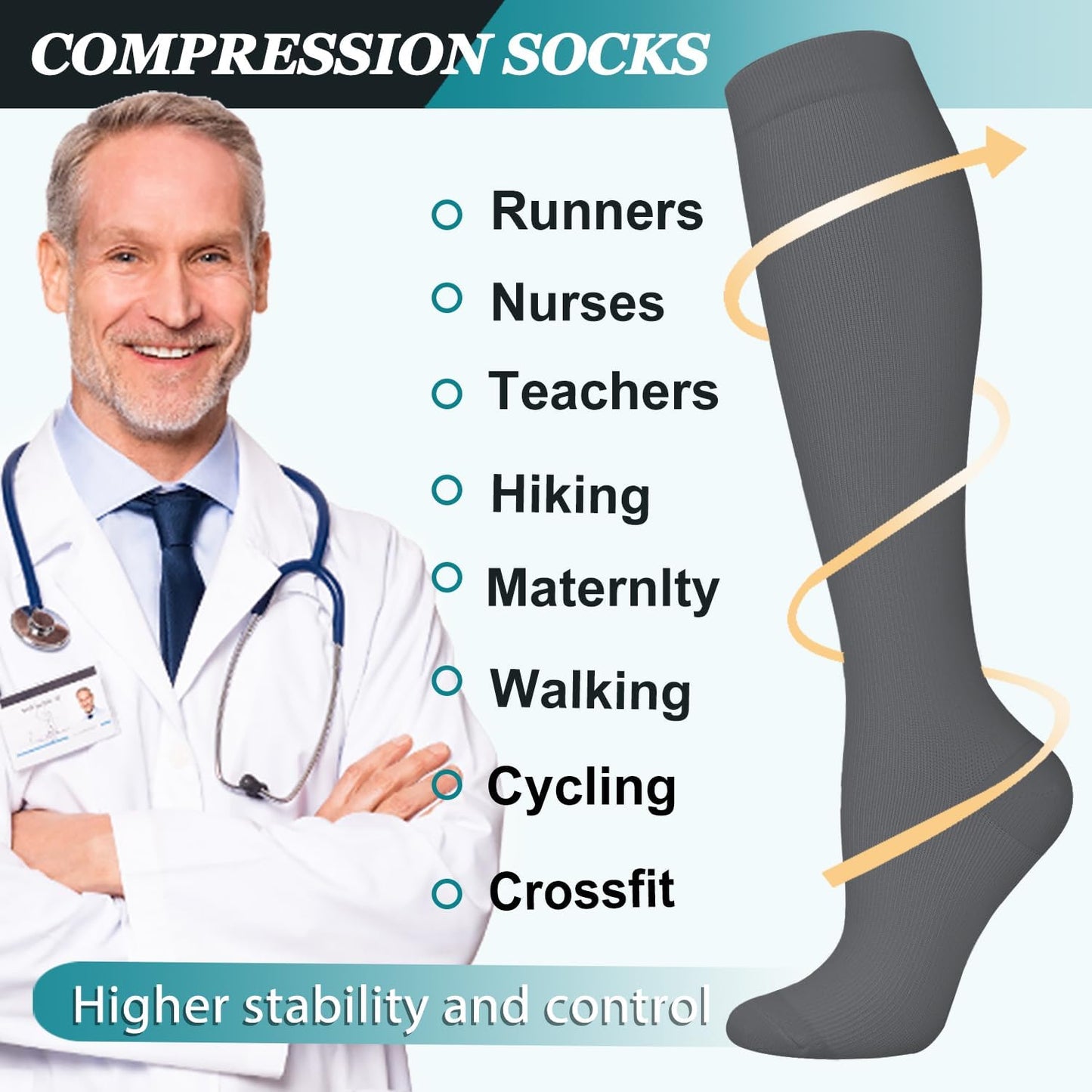 ACTINPUT 8 Pairs Compression Socks for Women & Men,Support Compression Stockings for Medical Running Athletic