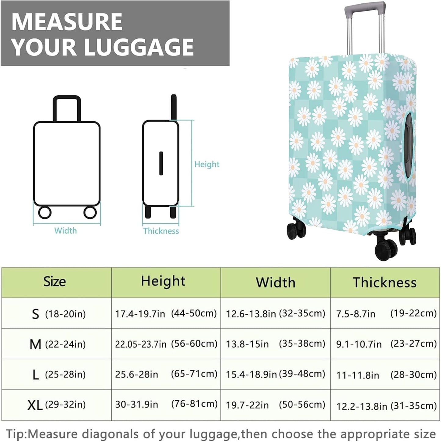 Travel Luggage Cover Suitcase Protector Fits 18-32 Inch Wheel Covers PatternedTravel Related Items Flower Luggage Protector Elastic M
