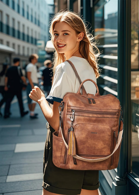 Shrrie Vegan Leather Laptop Backpack for Women 15.6 inch Work Backpack Fashion Travel Backpack Purse for Travel College Work