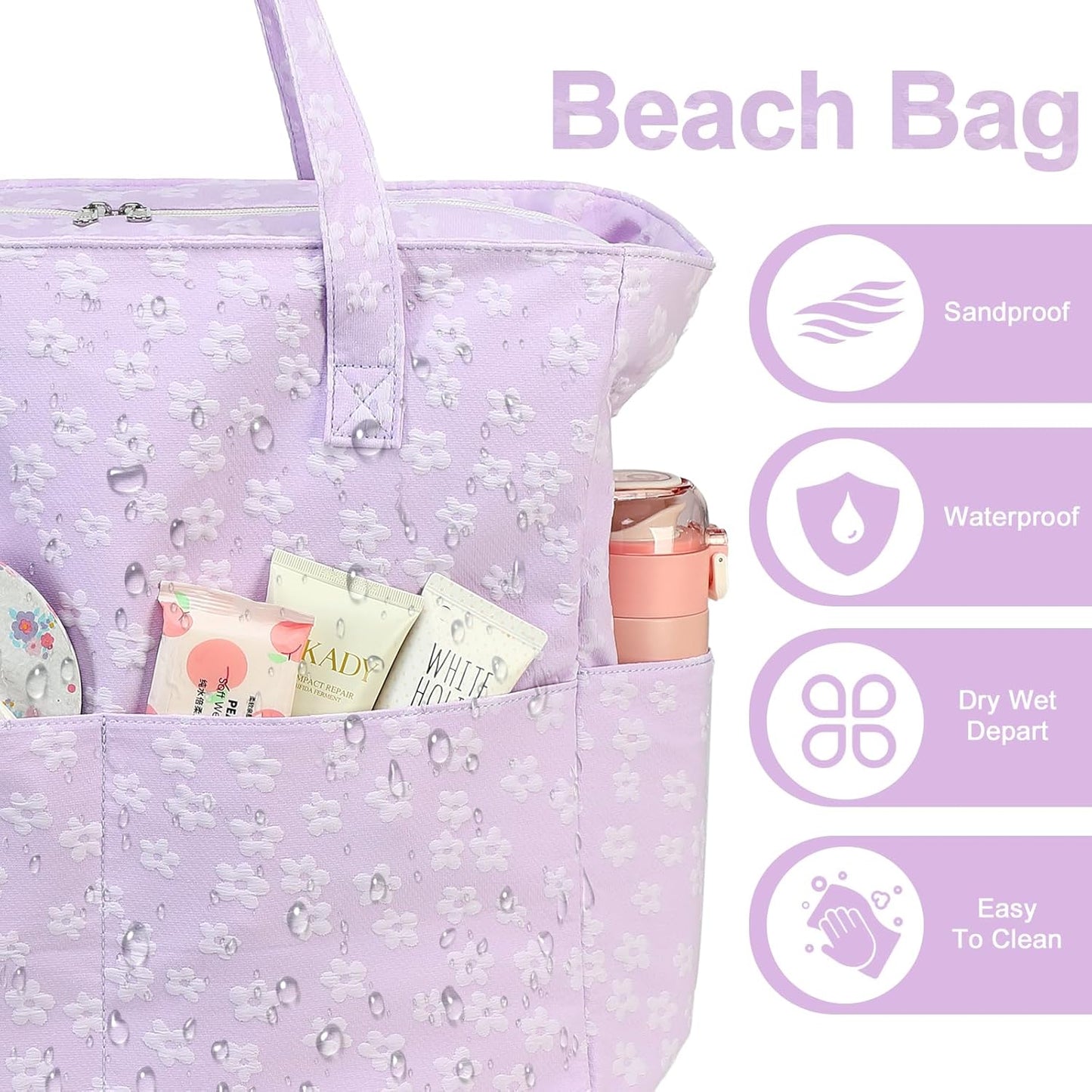 Waterproof Beach Tote Pool Bags for Women Ladies Extra Large Gym Tote Carry On Bag With Wet Compartment for Weekender Travel