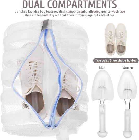 Mesh Shoe Laundry Bag with Stretcher for Washer and Dryer - Reusable Cleaning Bag Protects Shoes and Washing Machine, Ideal for Sneaker Cleaning and Storage