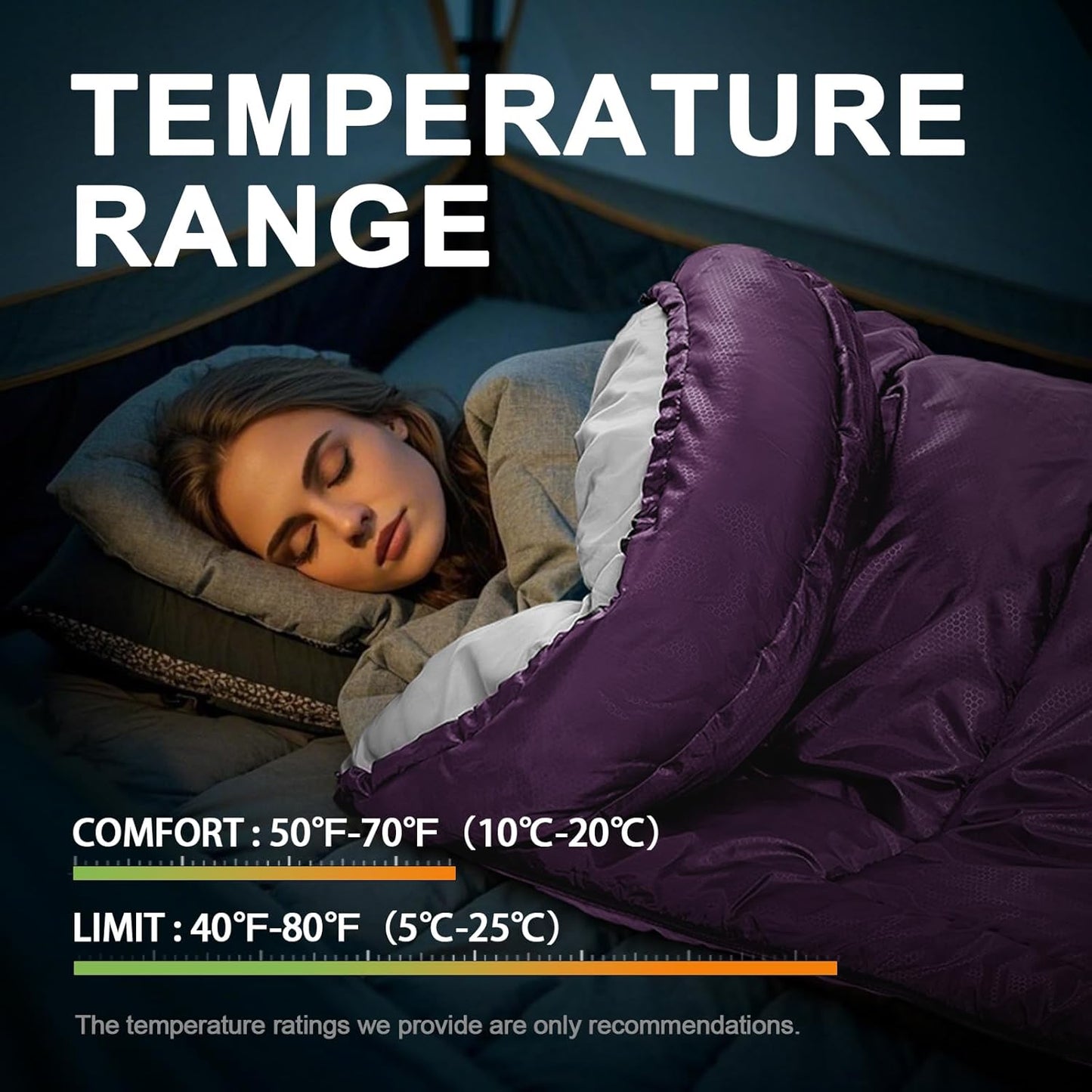 Sleeping Bags for Adults Cold Weather,Portable, Waterproof,Lightweight Camping Sleeping Bag for Tall Girls Boys with Compression Sack for Warm Camping, Hiking, Outdoor & Indoor