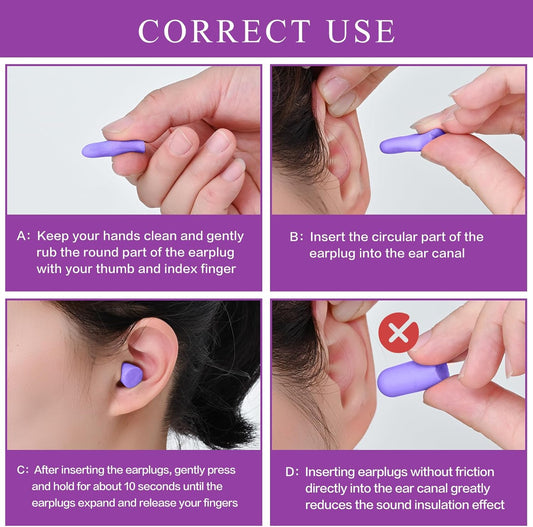 30Pair Soft Foam EarPlugs, 32dB Disposable Sound Blocking Noise Cancelling Ear Plugs for Concerts Loud Music/Shooting Guns/Work Construction, Hearing Safety Protection(Purple)
