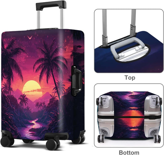 Luggage Cover Washable Suitcase Protector Anti-scratch Suitcase cover Fits 20-34 Inch Luggage (Coconut trees, S(20-22inch suitcase))