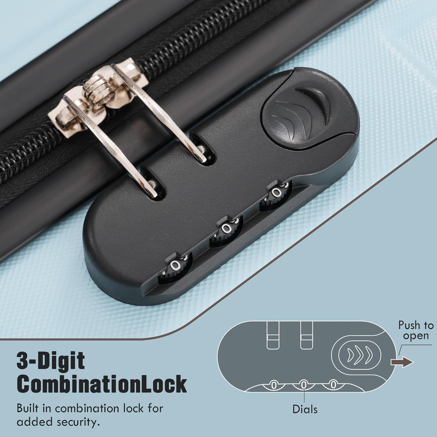 Merax Luggage Sets of 3 Piece Carry on Suitcase Airline Approved,Hardcase Suitcase Set with Double Spinner Wheels,Light Blue