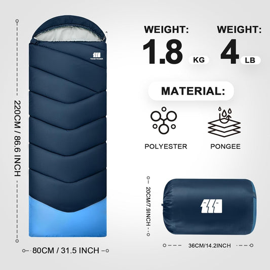 Sleeping Bags for Adults Cold Weather,Portable, Waterproof,Lightweight Sleeping Bag for Tall Girls Boys with Compression Sack for Warm Camping, Hiking, Outdoor & Indoor