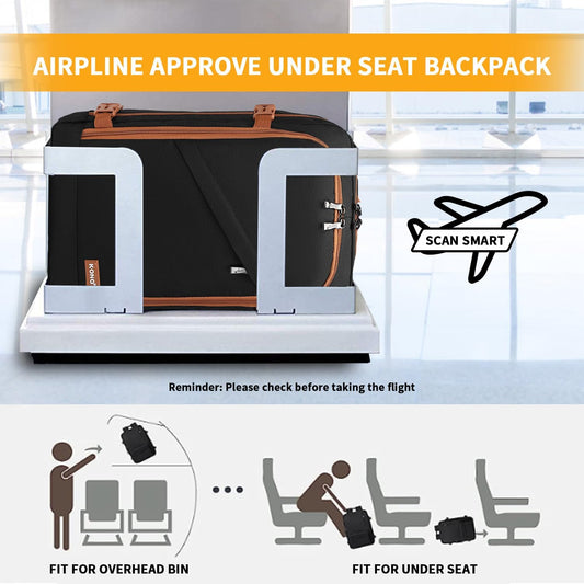 Kono Carry on Backpack, 16" Airplane Approved Under Seat Travel Backpack for Men and Women, Waterproof Lightweight Daypack for Flight 20L, Black/Brown