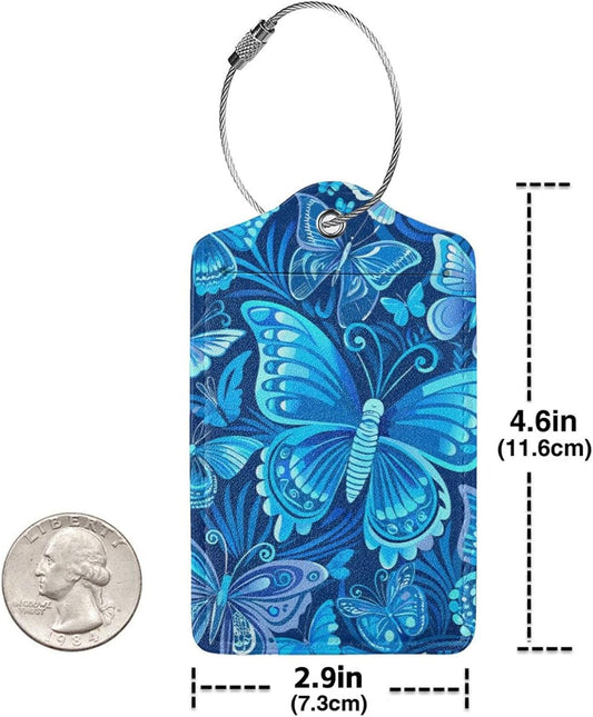 2 Pack Luggage Tag for Suitcase, Cute Unique Leather Suitcase Tags Identifiers with Privacy Name Address Labels & Durable Steel Loop for Women Men Travel