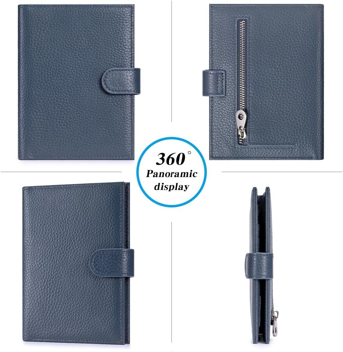 Passport Holder for Travel Women RFID Blocking Genuine Leather Passport Wallet with Card Slots, Zipper Coins Pocket, Cash Holder, Navy Blue