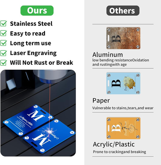 6 Pack Personalized Luggage Tags for Suitcases, Handmade Engraved Stainless Steel Custom Luggage Tags for Cruise Travel with Stainless Loop, Suitcase Identifier Metal Name Baggage Tag