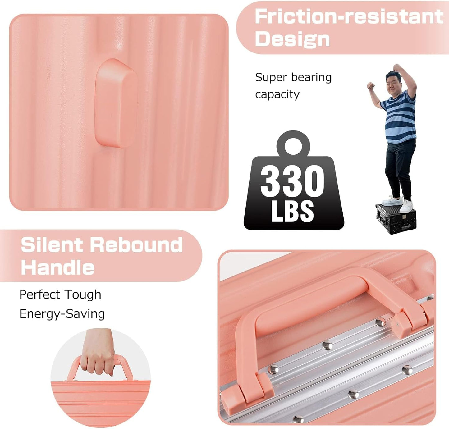 AnyZip Carry On Luggage Aluminium Frame Suitcase PC ABS Hard Shell TSA Lock No Zipper 20In Sakura Pink