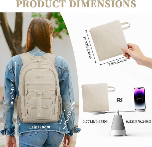 ZOMFELT Hiking Backpack for Women Men, 20L Lightweight Packable Backpacks for Trip, Water Resistant Small Travel Backpack, Foldable daypack for Hiking, Walking, Cycling, Camping, Beige