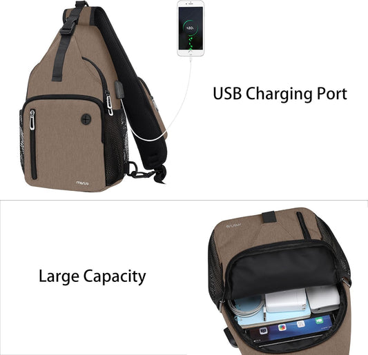 MOSISO Sling Backpack Bag, Crossbody Shoulder Bag Travel Hiking Daypack Chest Bag with Front Square Pocket&USB Charging Port