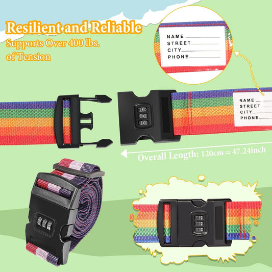 Adjustable Luggage Straps with Combination Lock – 4 Pack Bright Colors, Quick-Release Buckle, Secure Travel Luggage Straps for Added Safety(Multicolour Tricolor)