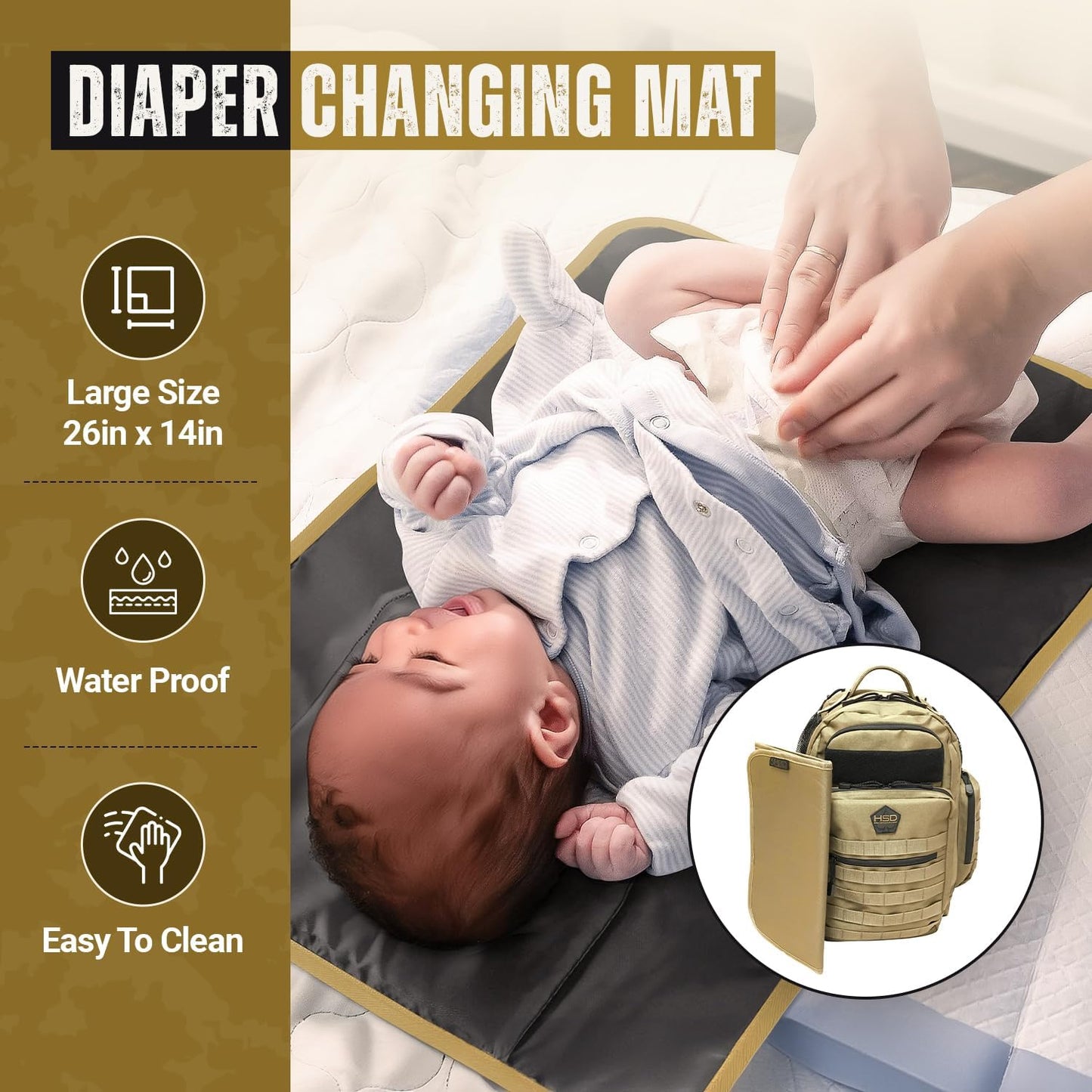 HighSpeedDaddy - Baby Diaper Backpack, Military-Grade, Waterproof, Compact Baby Travel Bag with Diaper Changing Mat