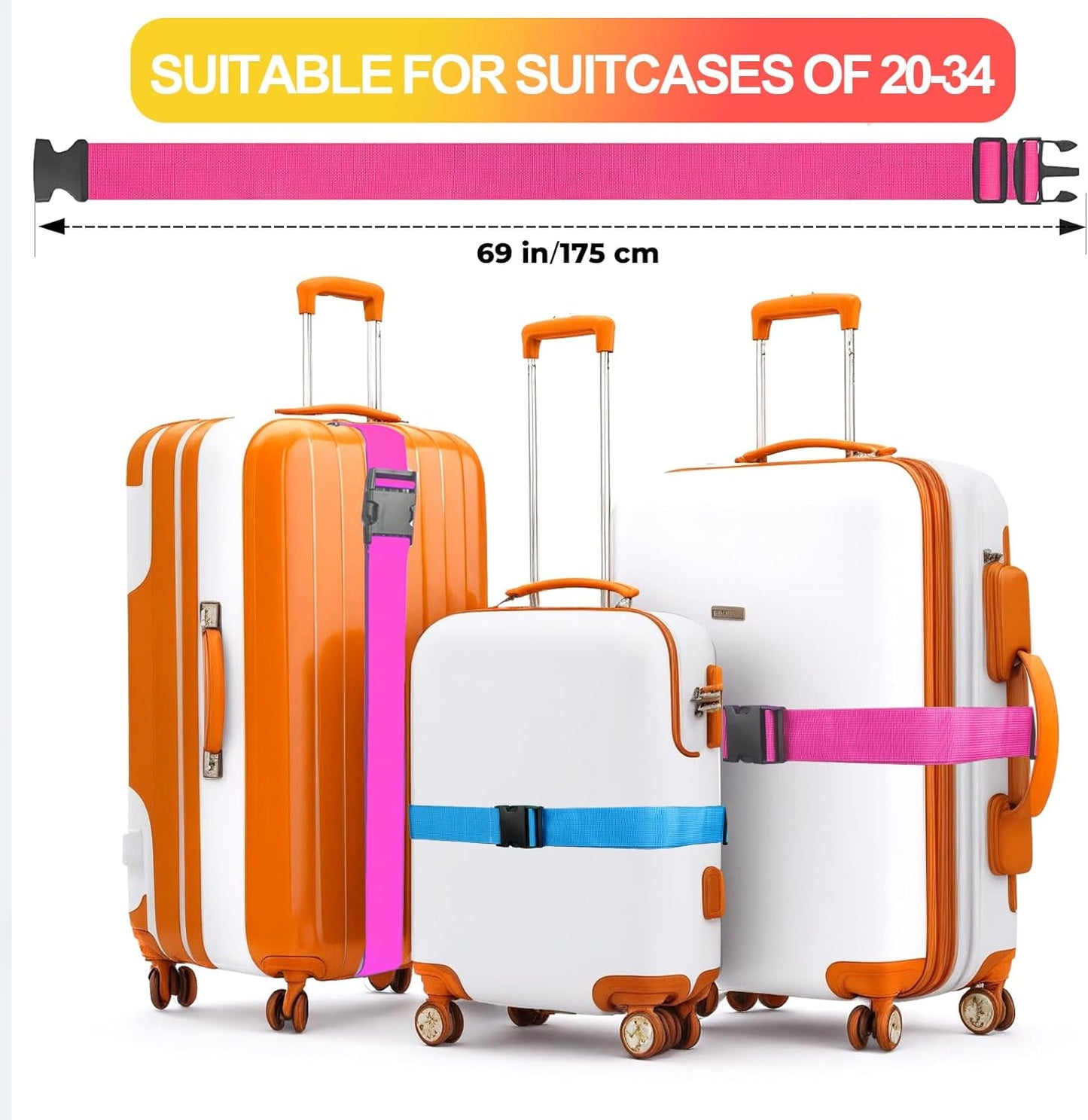 Luggage Straps for Suitcases TSA Approved, Travel Belt Suitcase Belt, Suitcase Straps TSA Approved, Luggage Belt Strap TSA Approved, Travel Straps for Luggage, 4Pcs Luggage Band, Bule & Pink