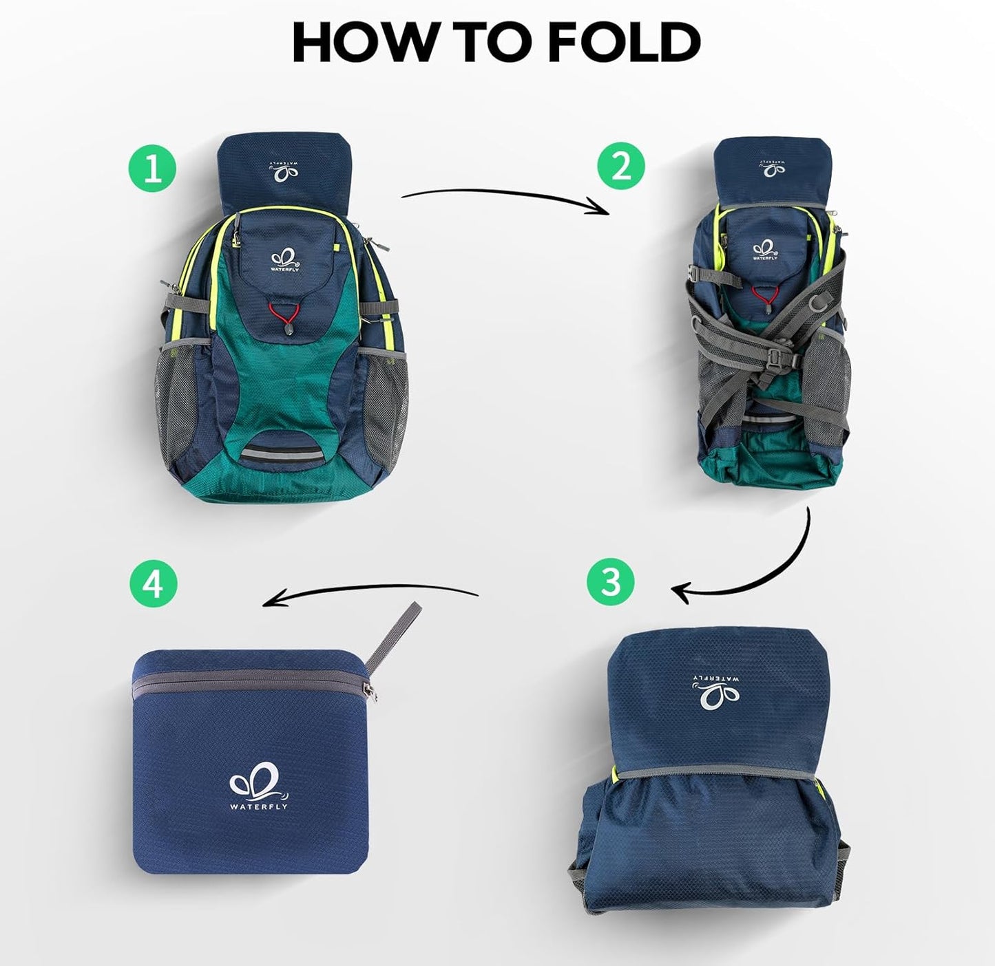 WATERFLY Lightweight Packable Hiking Backpack: 30L Foldable Travel Daypack Ultralight Camping Day Pack for Woman Man