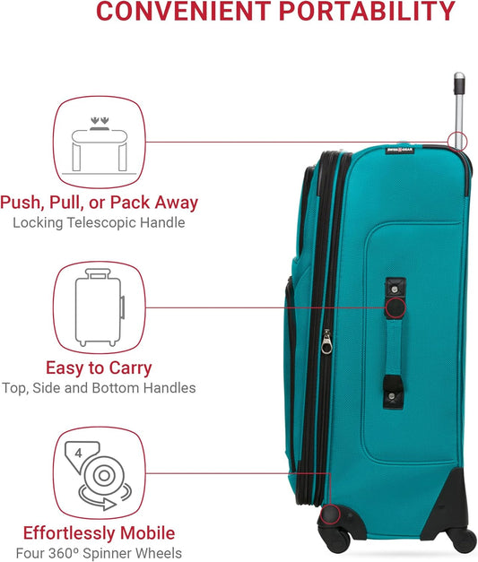 SwissGear Sion Softside Expandable Luggage, Teal, Checked-Medium 25-Inch