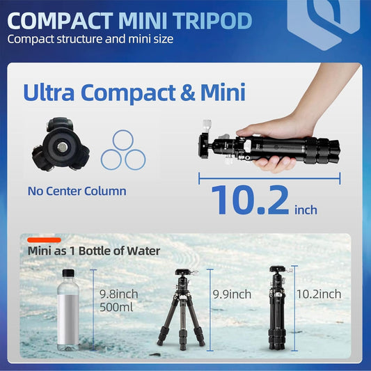 Fotopro Carbon Fiber Mini Tripod Lightweight Compact Travel Tripod with 360 Degree Ball Head, QR Plate for Camera Camcorder Mini Tripods Max Load 11lbs P-2mini Black