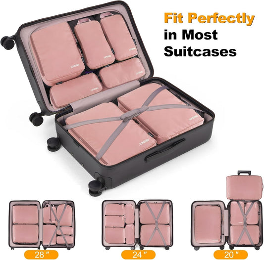 8 Set Compression Packing Cubes for Travel, Waterproof Luggage Organizers, Suitcase Organizer Set for Carry-On & Checked Baggage, Travel Accessories for Men & Women