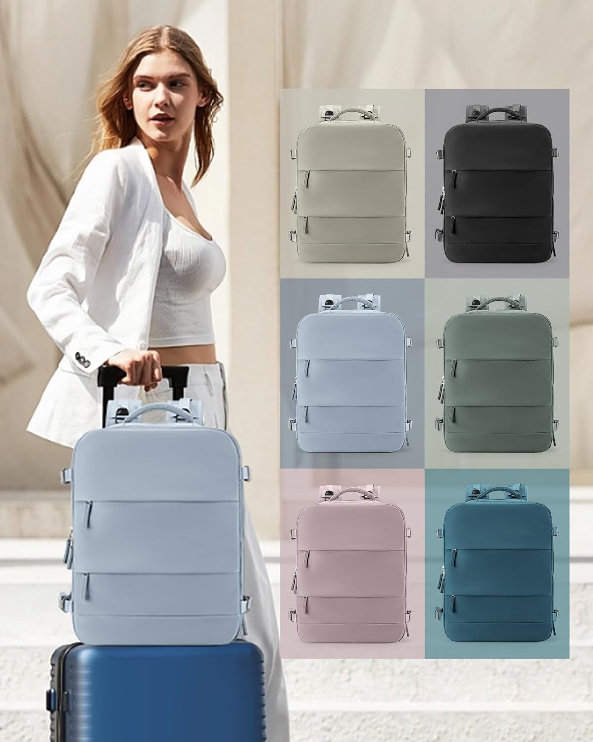 coowoz Large Travel Backpack Carry On for Women Man Waterproof Gym Backpack with Laptop Compartment Mochila de Viaje Teacher Personal Item Backpacks Rucksack Airplane Accessories Must Haves Gray Blue