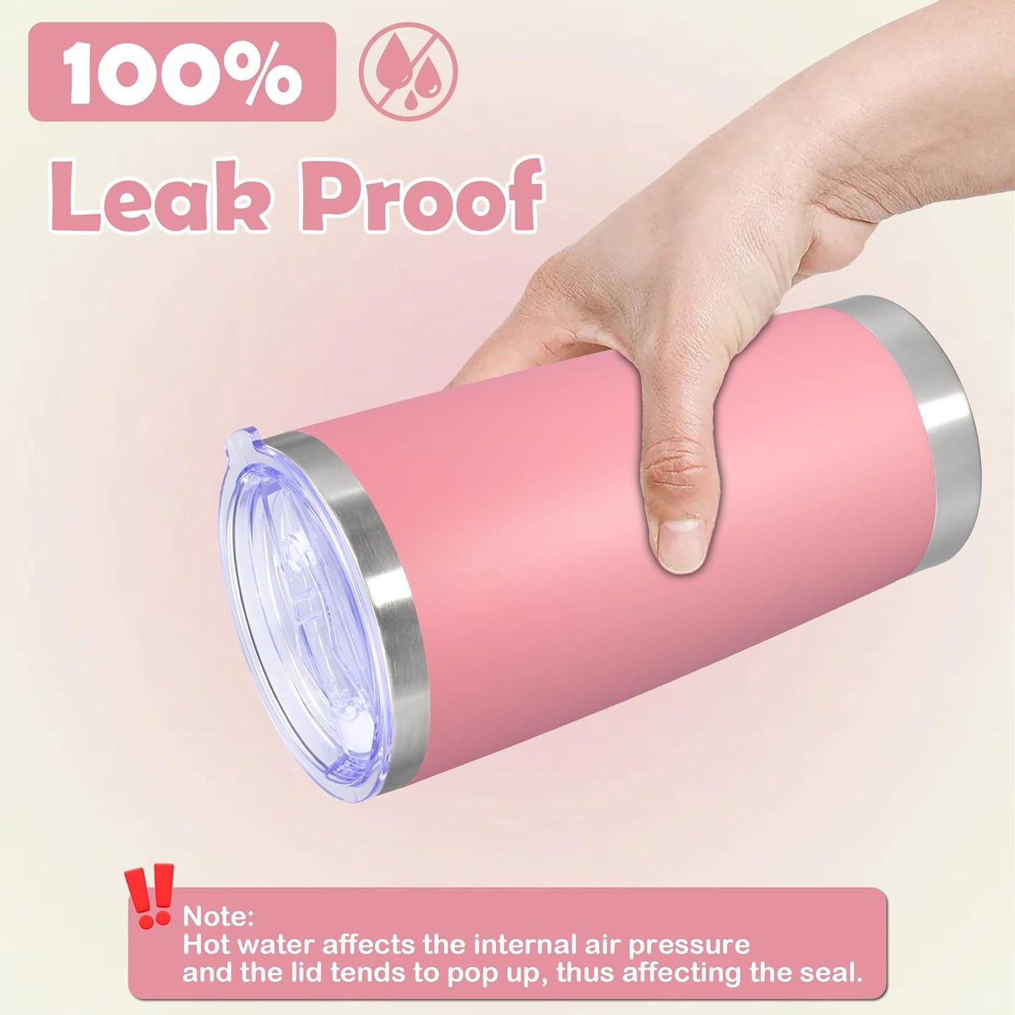 20oz Tumbler Bulk Stainless Steel Tumbler Cup with Lid Vacuum Insulated Double Wall Travel Mug, Durable Powder Coated Travel Coffee Tumbler Mug for Hot & Cold Drinks, Pink,8 Pack