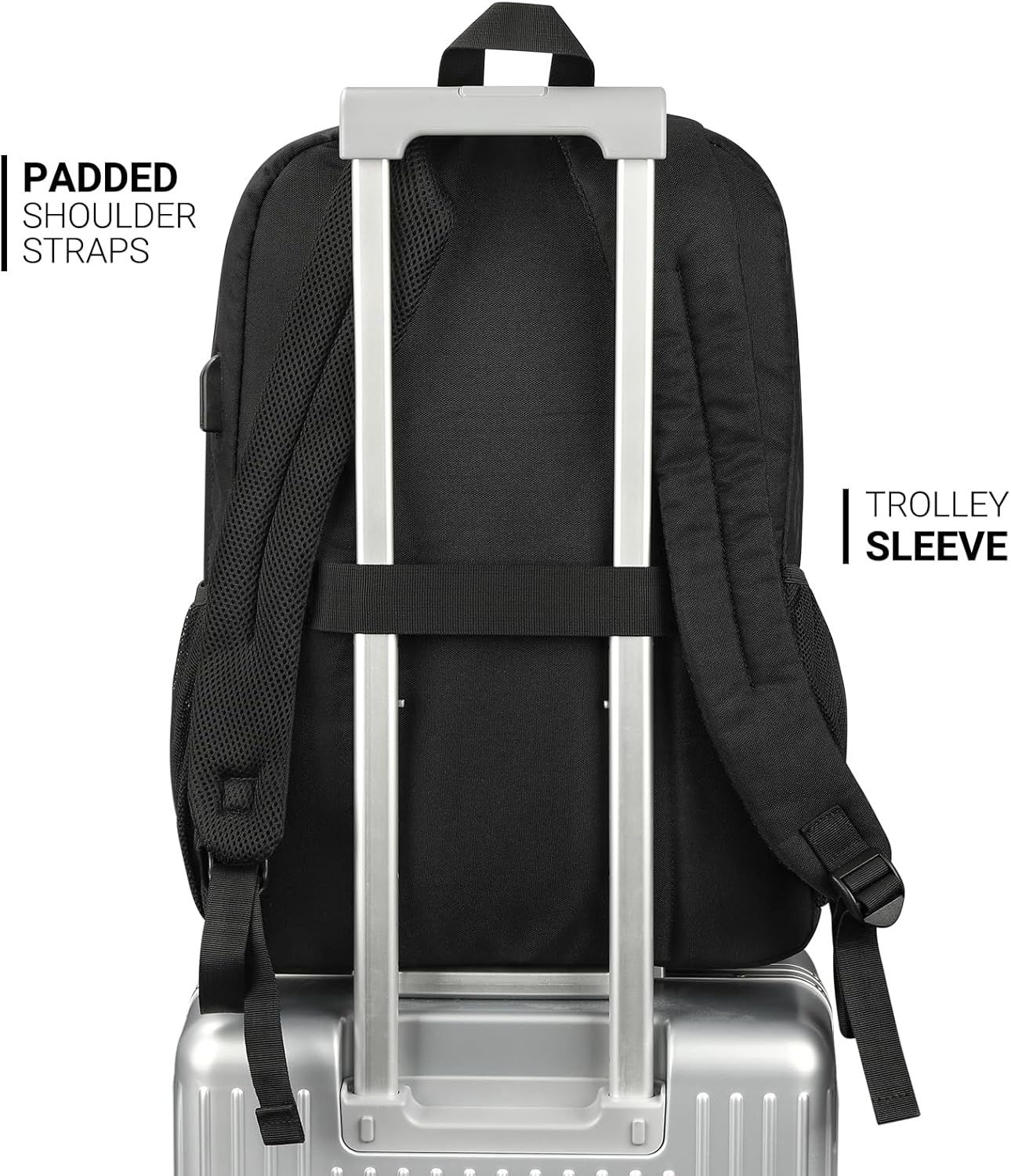 ZORFIN 36L Black Backpack for College, and Travel: Water Resistant Bookbag