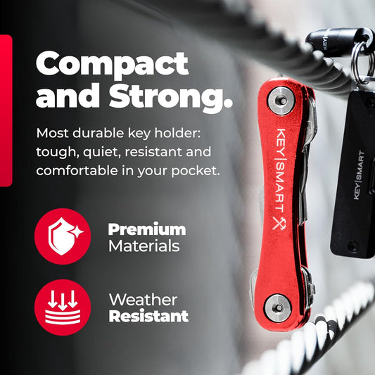 KeySmart Rugged - Multitool Key Holder for Keychain w/Bottle Opener and Pocket Clip, Key Organizer for Key Chain, EDC Keychains, Key Ring for Car Fobs Key Chains, Expandable (Up to 14 Keys, Red)