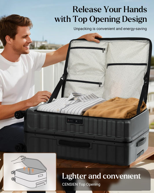 Luggage Sets 2 Pieces, 20/28 Inch PC Hardshell Suitcase with Spinner Wheels, 20 Inch Expandable Clamshell Carry On Luggage and 28 Inch Aluminum Frame Top Opening Checked Luggage (Black)