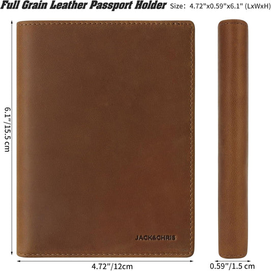 Jack&Chris Leather Passport Holder RFID Blocking Passport Travel Wallet Cover Case for Men Women Brown JC17