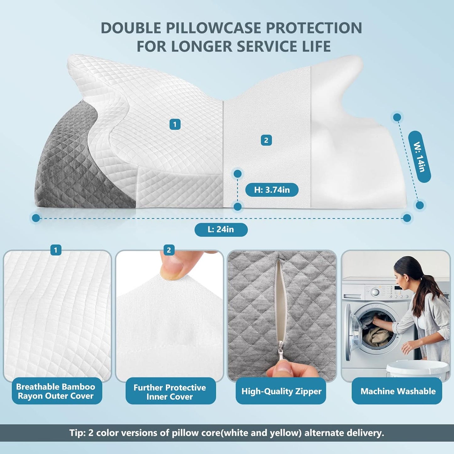 ZAMAT Adjustable Cervical Memory Foam Pillow, Odorless Neck Pillows for Pain Relief, Orthopedic Pillows for Sleeping with Cooling Pillowcase, Ergonomic Support Pillow for Stomach, Back, Side Sleeper