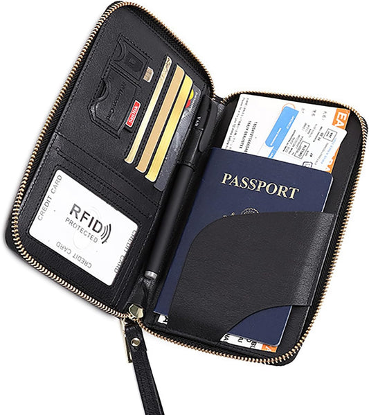 Rowgins Rfid Blocking Passport Holder Wallet, Rowgins Rfid Passport Holder with Zipper, PU Leather PassportHolder for Travel (BLACK)