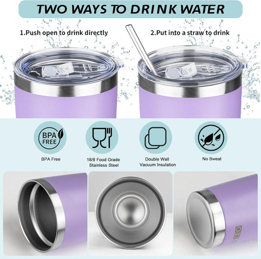 20oz Tumbler with Straw and Brush, Stainless Steel Vacuum Insulated tumbler, Double Wall Insulated Coffee Tumbler for Outdoor, Home, Travel,Office (lilac,4pcs)