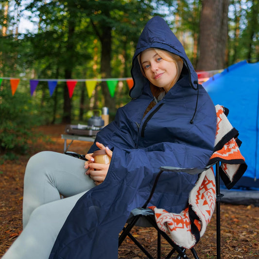 Outdoor Waterproof Blanket, Foldable Fleece Stadium Blanket for Outdoor Sports Event, Camping, Concerts, Car, Pet, Picnics - Windproof, Wearable, Machine Washable 80" x 58"